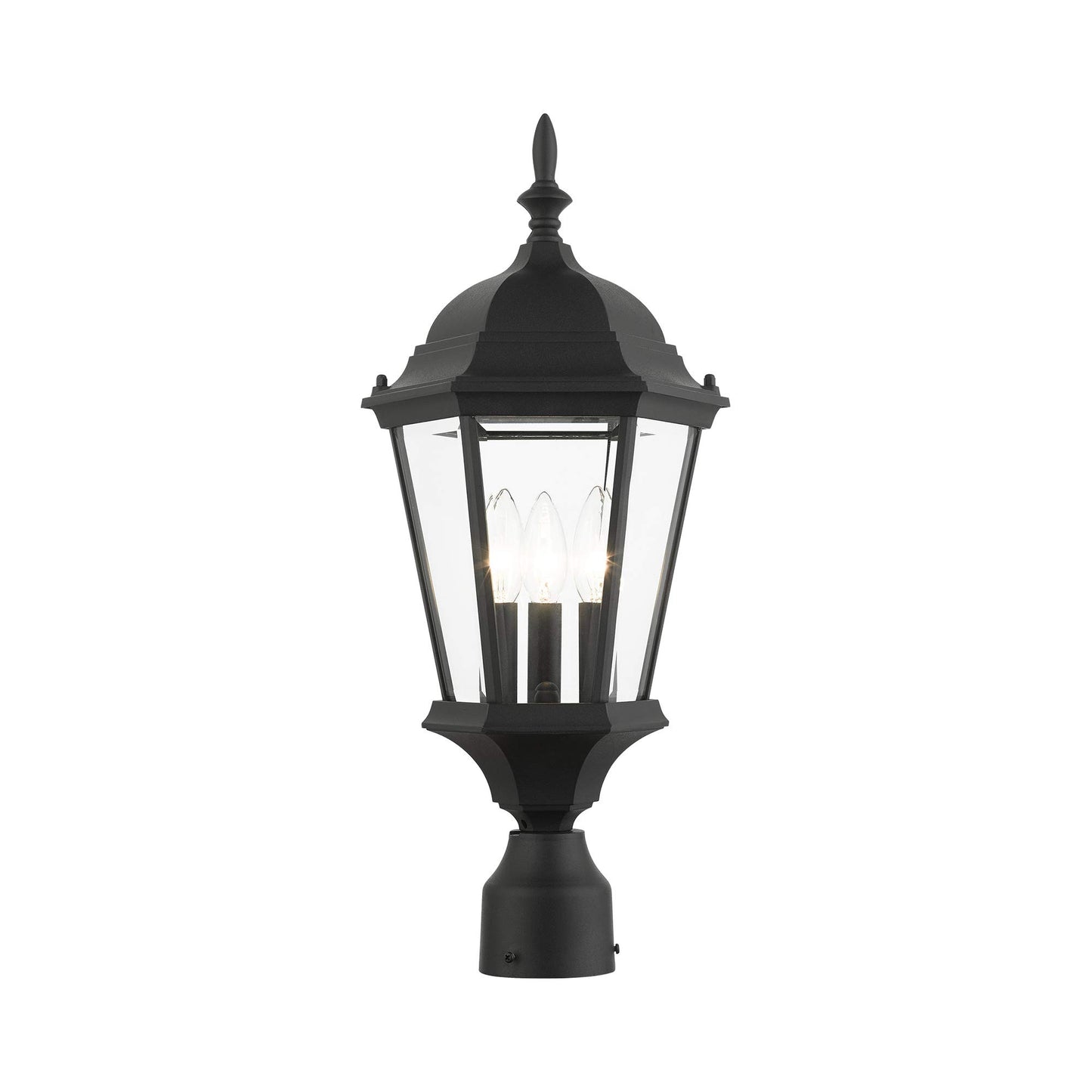 Livex Lighting 7563-14 Hamilton 3 Light Black Cast Aluminum Outdoor Post Head Lantern with Clear Beveled Glass
