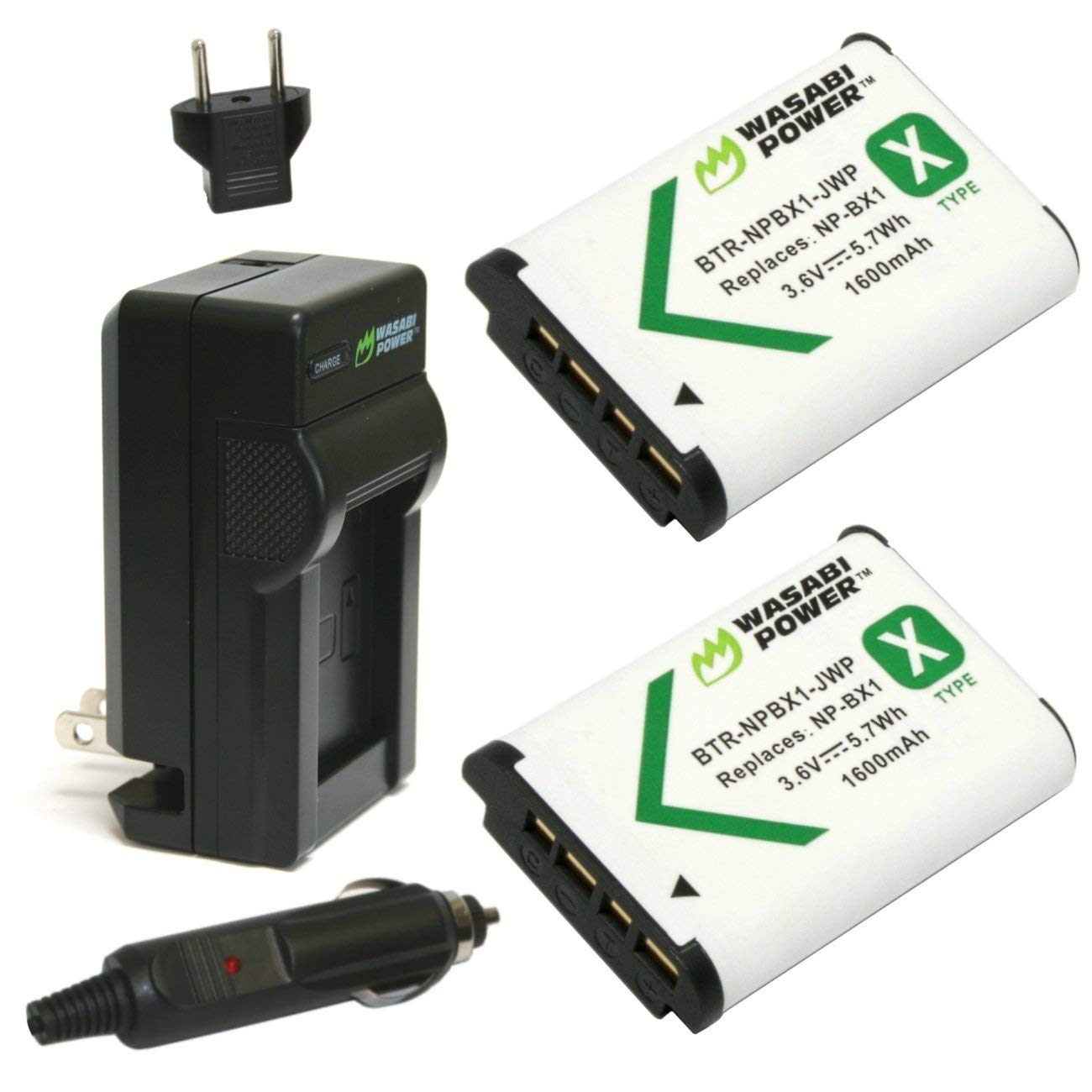 Wasabi Power NP-BX1 Battery (2-Pack) and Charger for Sony NP-BX1/M8, Cyber-Shot DSC-HX80, HX90V, HX95, HX99, HX350, RX1, RX1R II, RX100