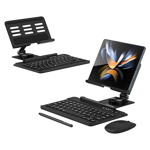 Libeagle Desktop Stand & Bluetooth Keyboard Combo for Galaxy Z Fold 7/6/5/4 & Z Trifold, 4-in-1 Includes Mouse Pen, Slot, Adjustable Foldable Tablet