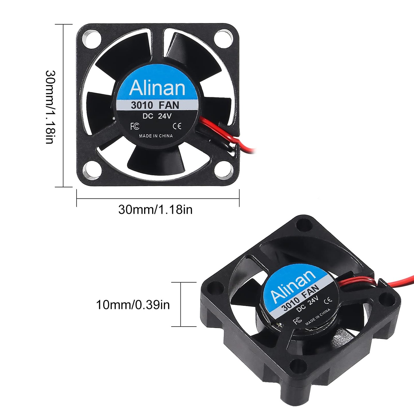 Alinan 6pcs 3010 24V Fan 30x30x10mm 2-pin Sleeve Bearing Brushless DC Cooling Fan 3D Printer Cooling Fan Computer Fan