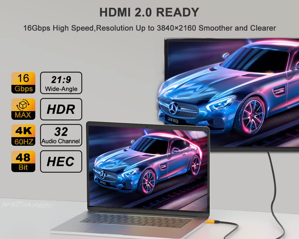 WEIMEI 35 Feet 4K HDMI Cable 2.0 HDMI Cord 35ft Support 4K@60Hz UHD 2160P Ethernet 3D ARC with Gold-Plated Connector and Bare Copper Conductor