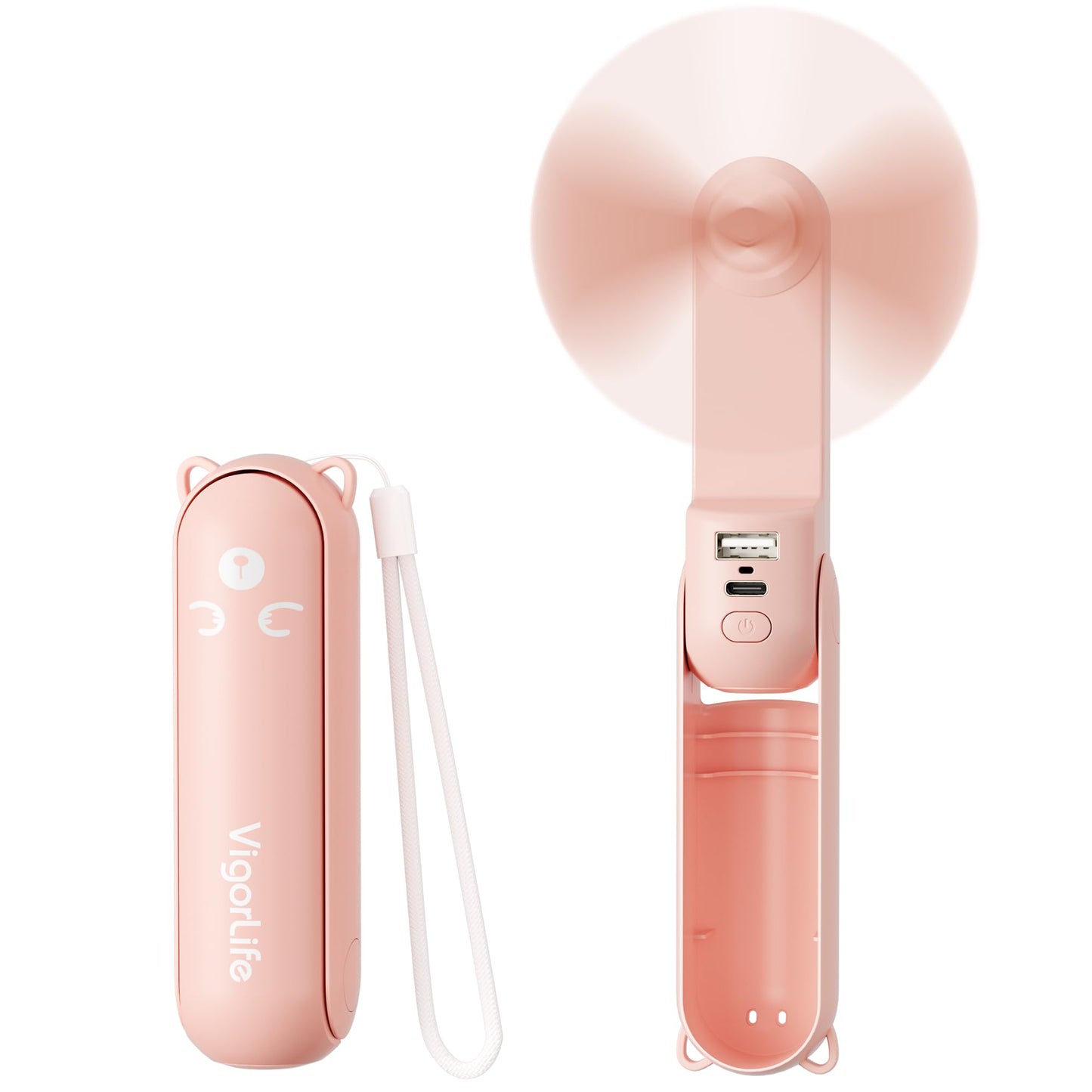 Portable Fan Mini Handheld Fan, Cute Pocket Personal Fan, USB Rechargeable Travel Fan with Power Bank & LED Flashlight, Foldable Small Cooling Fan