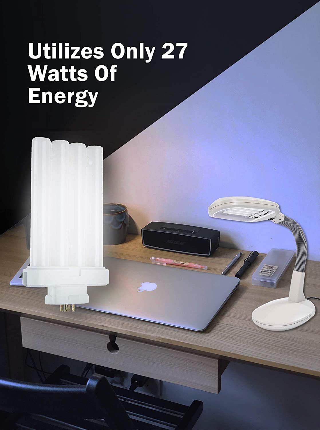 Dysmio Compact Fluorescent 27W Quad Tube, 6500K Daylight Light FML Light Bulbs with GX10Q-4 Base - 2 Pack