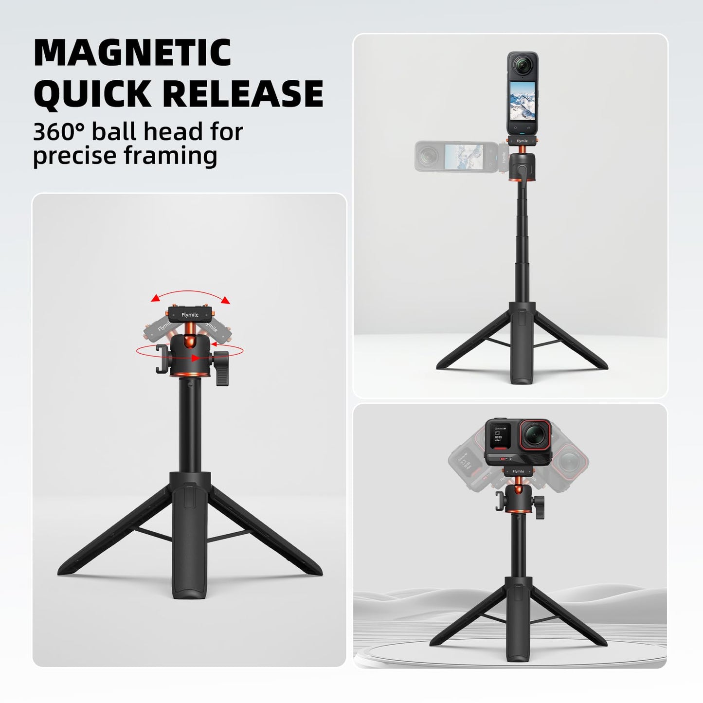 Tripod for Insta360 X5 ACE Pro 2, 21” Selfie Stick Quick Release Extension Rod Mini Table Desk Portable Handle Grip Stand with Cold Shoe for Insta 360