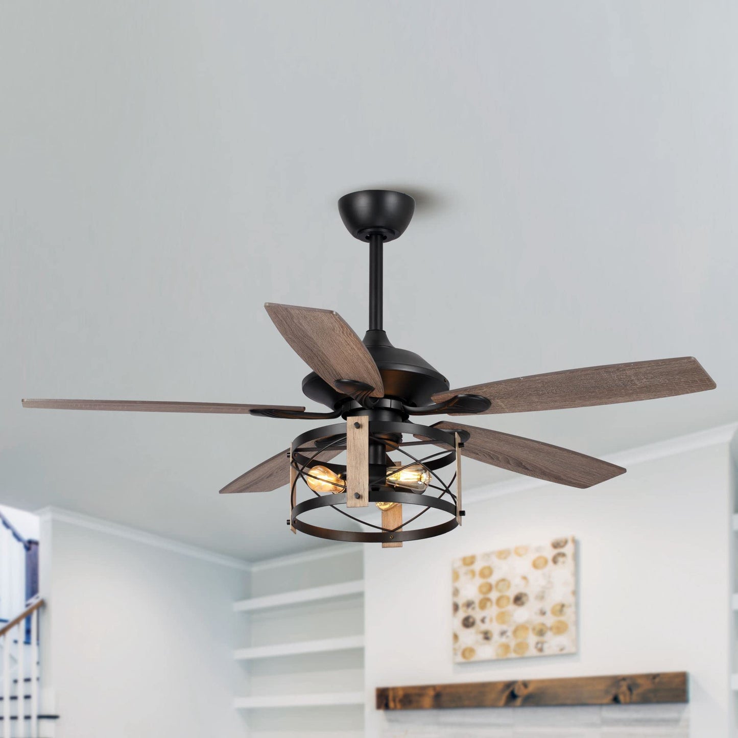52 Inch Ceiling Fans with Lights and Remote, Farmhouse Ceiling Fan