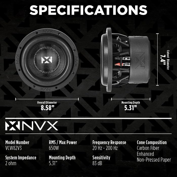 NVX 8” Dual 2-Ohm VC-Series Car Subwoofer (VCW82 Version 3)