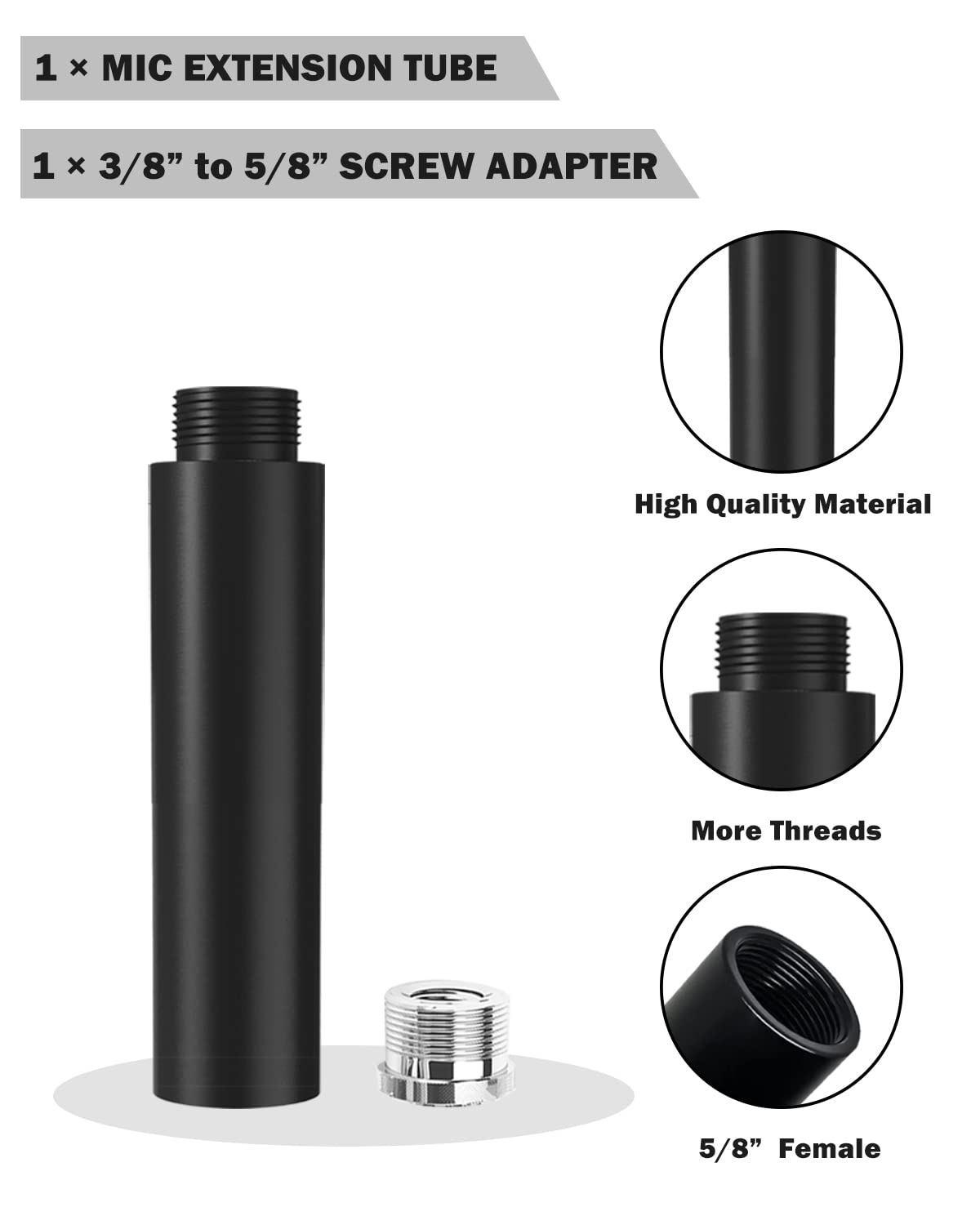 Boseen Mic Stand Extension Tube, 5/8" Female to 5/8" Male Microphone Extension Pipe for Desk Stands & Arm Stand