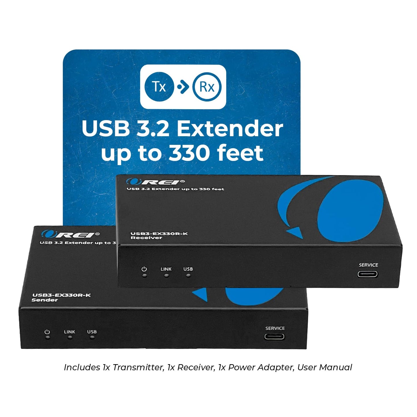 OREI USB 3.2 Over Ethernet HDbaseT Cat6 Extender LAN Upto 330 Feet - Extends 4 Ports USB-A Signal Over LAN Ethernet - Power Over Cable for Long
