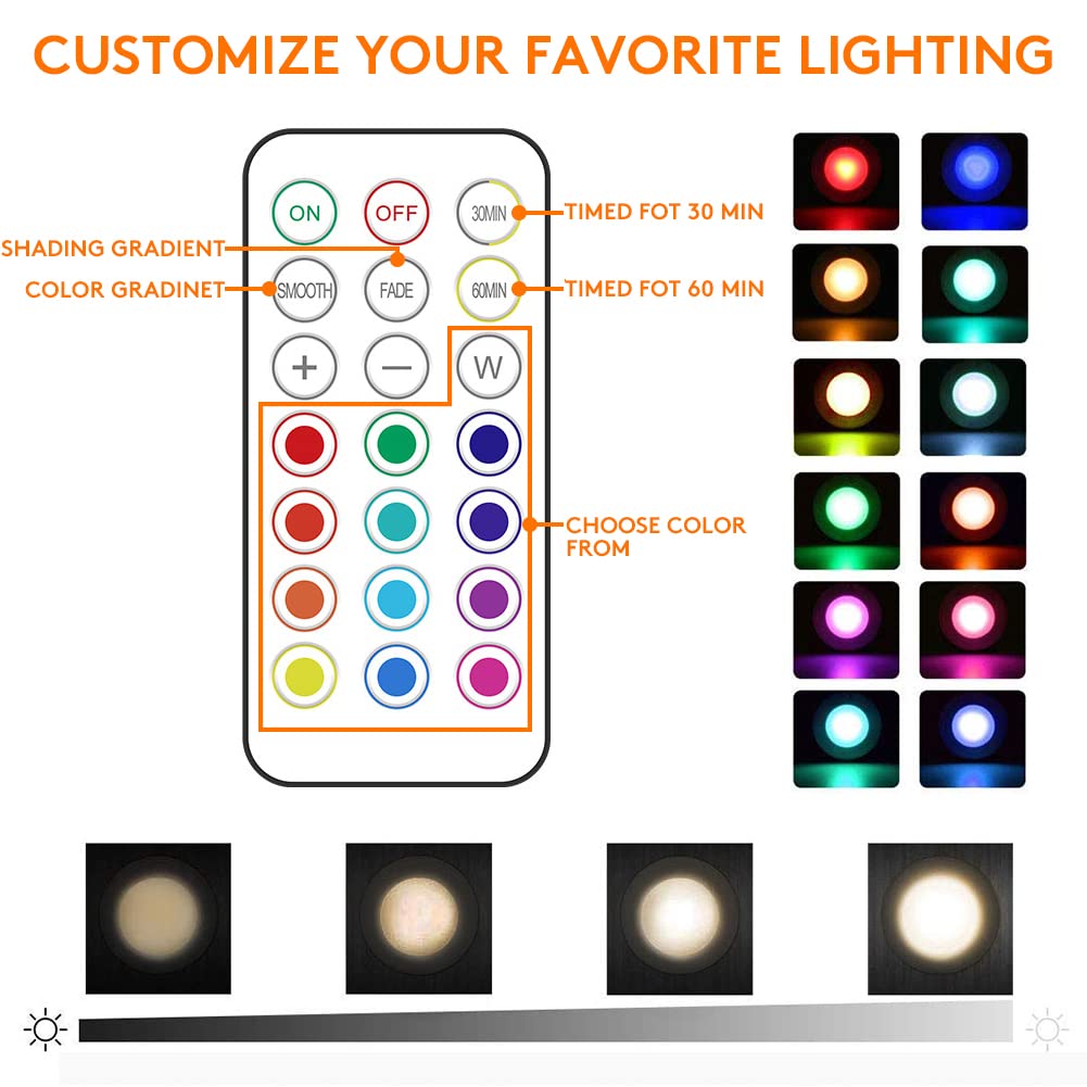 Deitybless 13-Color LED Puck Lights with Remote Control | Wireless Battery-Powered Stick-On Under Cabinet Lighting | Dimmable Color Changing Lights