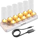 EuroFone 12PCS Flameless Candles - Rechargeable LED Tea Lights, Battery-Operated Electric Candles with Charging Base. Perfect Fake Candles for Wedding