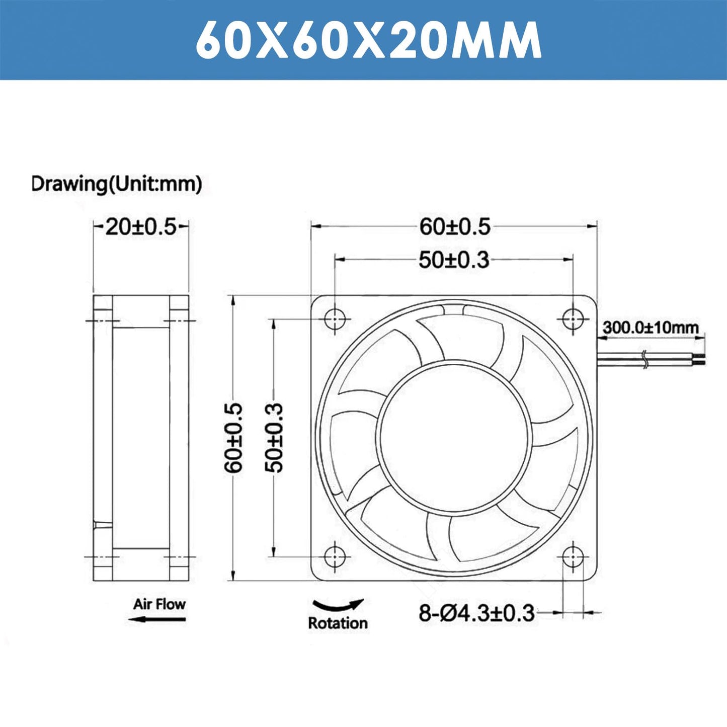 WINSINN DC 60mm Fan 12V 6020 Dual Ball Bearing Brushless Cooling 60x20mm 2PIN (Pack of 2Pcs)