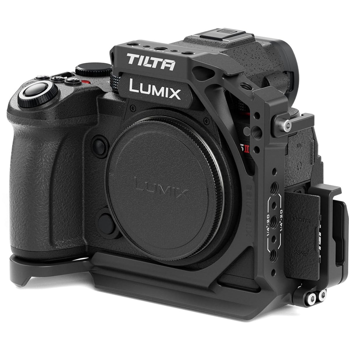 Tilta Half Camera Cage Compatible with Panasonic S5 II/IIX/G8 II - Titanium Gray | Mount Accessories via NATO Rail, Rosette, Cold Shoe,1/4"-20 Threads