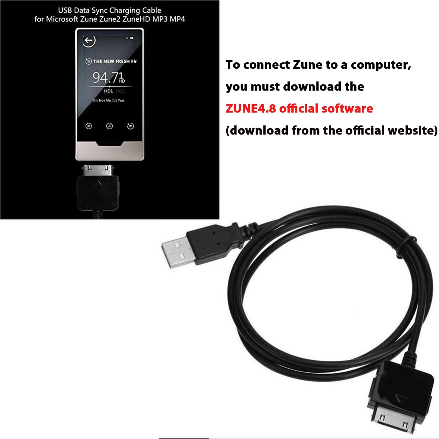 Adhiper Replacement USB Sync Data Transfer Charging Cable Copper Wire Charger Cord Compatible with Microsoft Zune Zune2 ZuneHD MP3 MP4 Player - Only
