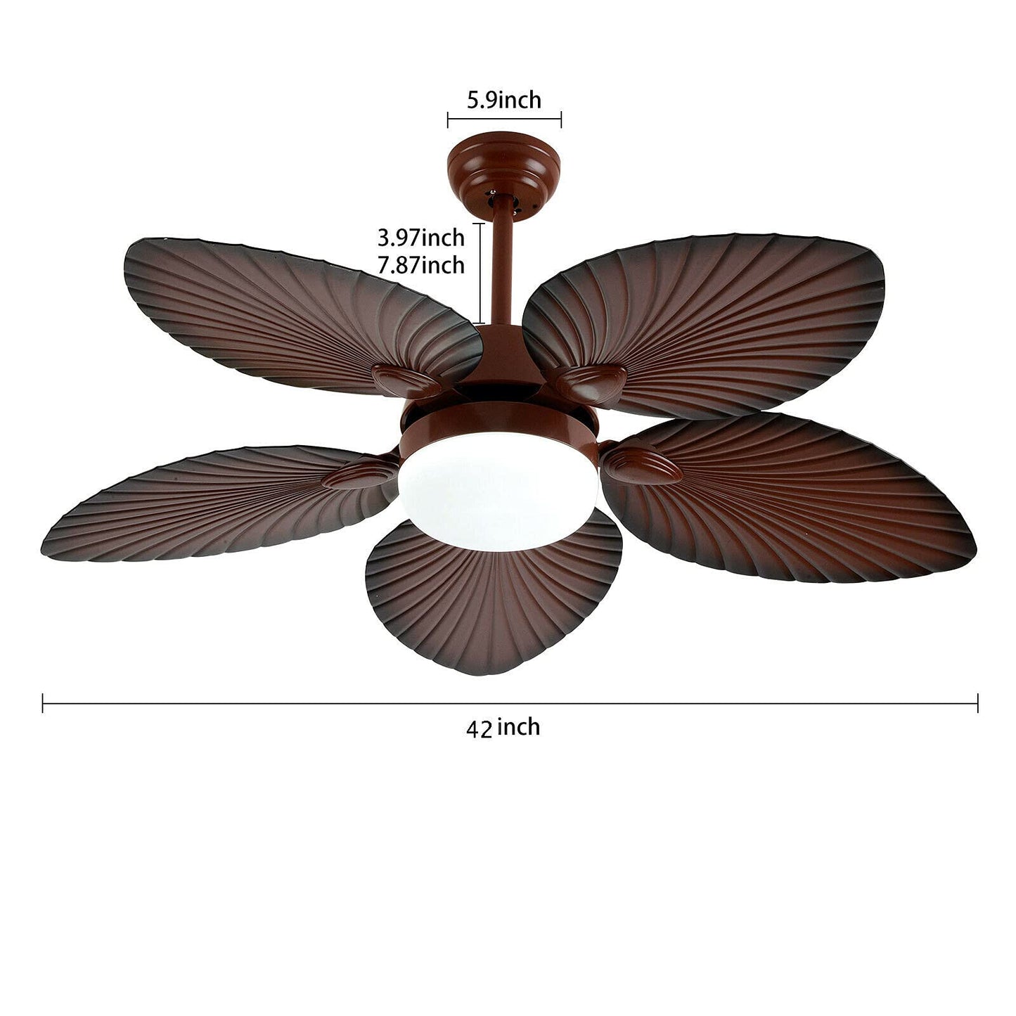 Ceiling Fan Light 5 Wood Palm Leaf Shaped Blades Tropical Style 3 Speed Quiet Motor Chandelier w/Remote for Bedroom Home Office Restaurant Bar Cafe