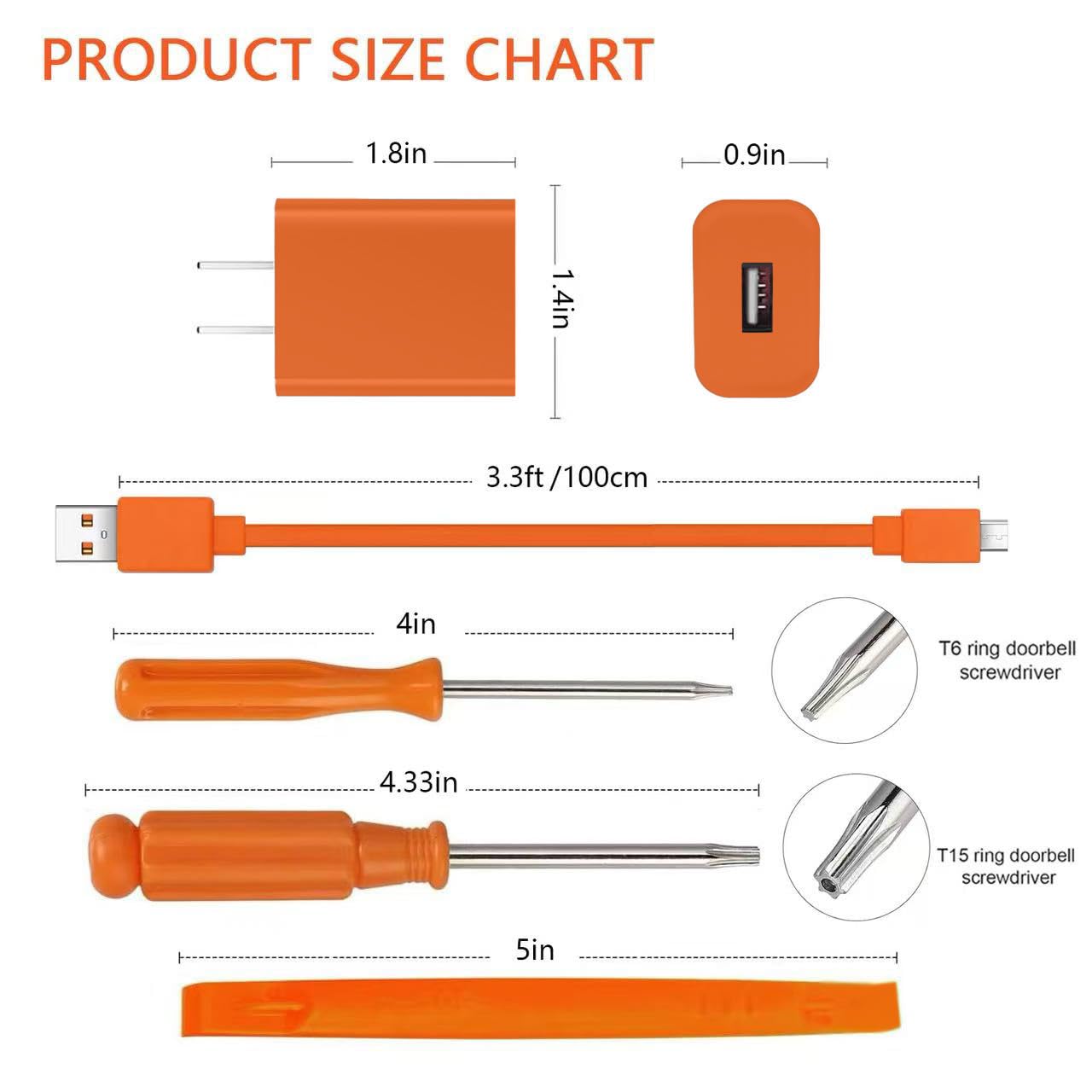 Charger Charging Cable Compatible for Ring Enabled Video Doorbell (Released in 2020) 2/3/3 Plus/ 4, Peephole Cam, Doorbell Pro, Camera Battery