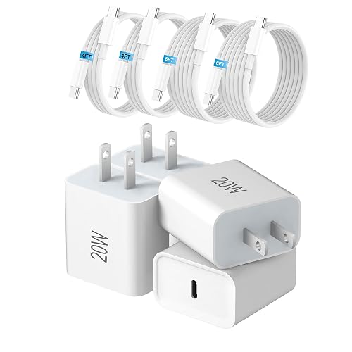 USB C Charger Block, 4 Pack 20W Fast Charge Type-C Adapter, USBC Wall Charger with 4FT/6FT USB C to C Cable for i Phone 17/17 Pro/16/16 Pro/16 Pro