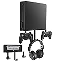 Wall Mount for PS4 Slim with Detachable 2 Controller Holder & Headphone Hanger, Metal Stealth Wall Mount Stand for Playstation 4 Slim