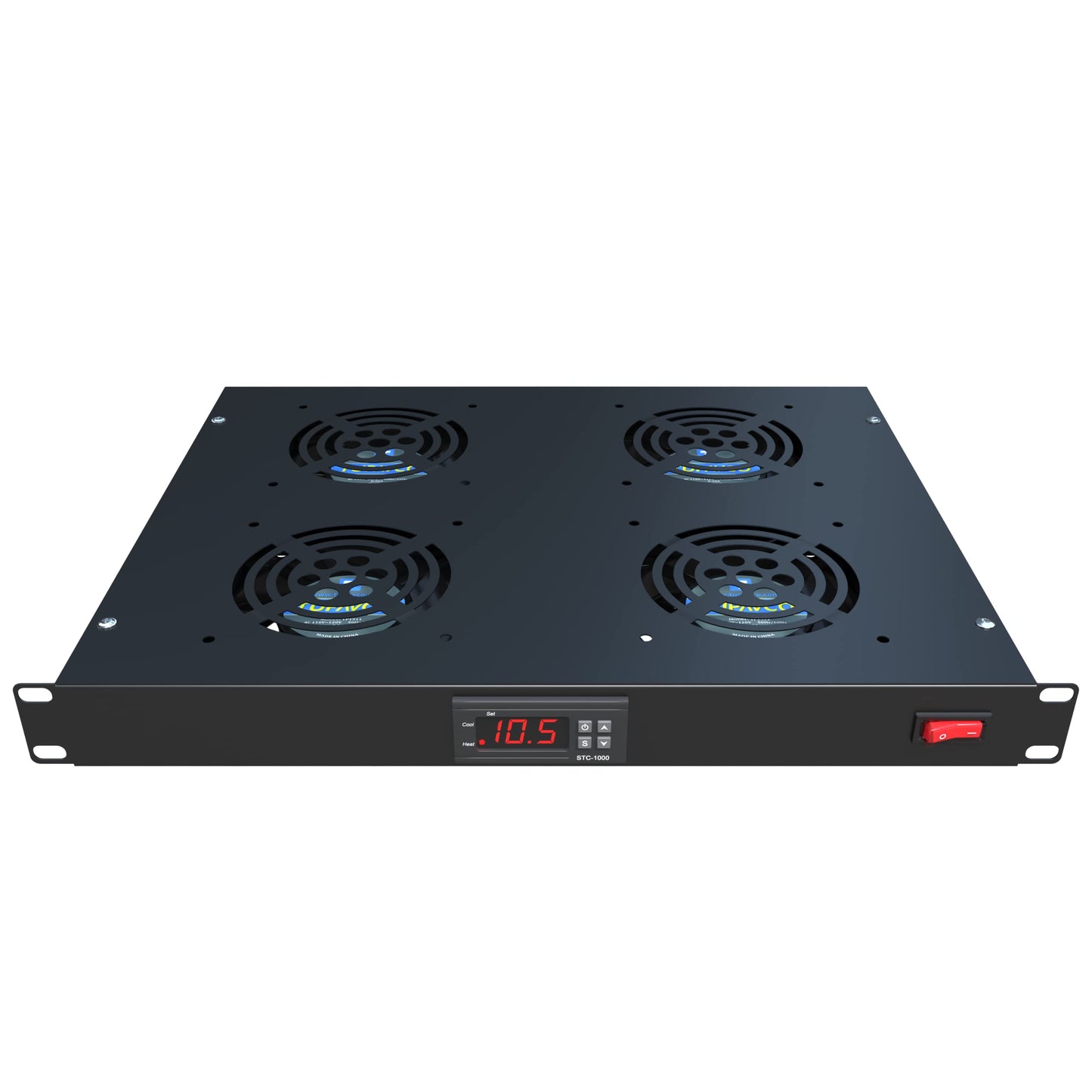 Rack Mount Fan - 4 Fans - 1U 19" Rackmount with Adjustable Temperature Control and Digital Display - Tupavco TP1701
