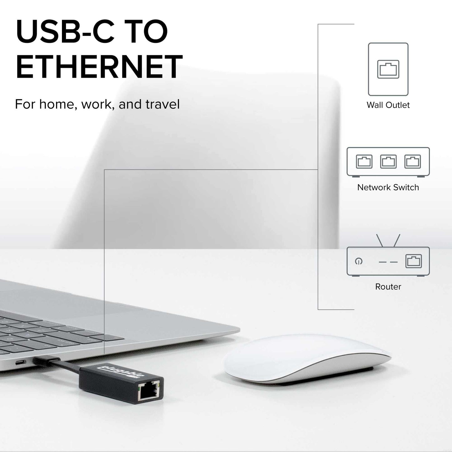 Plugable USB C to Ethernet Adapter, Driverless Fast and Reliable Gigabit Speed, Thunderbolt 3 to Ethernet Adapter Compatible with MacBook Pro
