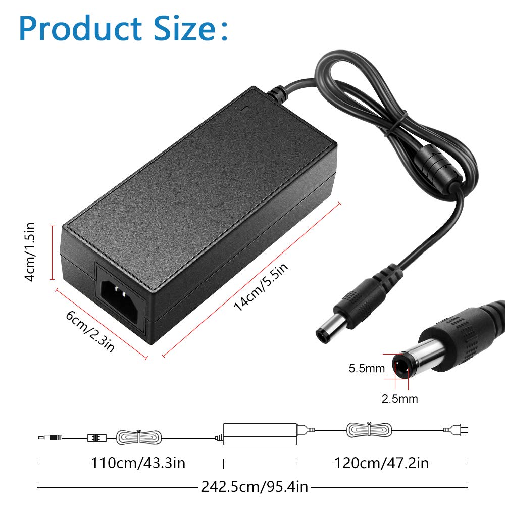 SHNITPWR 24V DC Power Supply 24 Volt 5A 120W Power Adapter 100V~240V AC to DC Converter Transformer 5.5x2.5mm Plug for 5050 3528 LED Strip Light 3D…