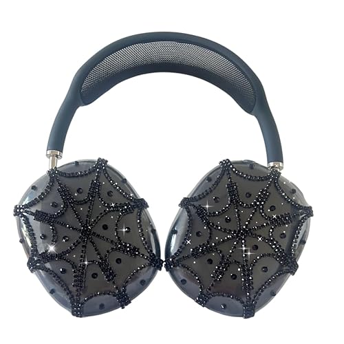 Rhinestones Spider Web AirPods Max Cover Black Glittering Headphones Case for Apple Airpods Max Cute Airpod Pro Max Ear Covers Protective Accessories