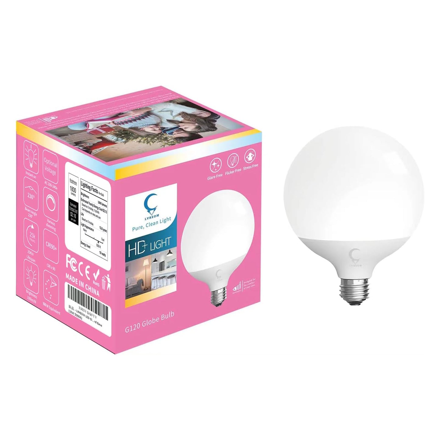 LVHEOM LED Globe Bulb, 150W Equivalent Light Bulbs, 18W 5000K Daylight, 1800 Lumens Non-Dimmable LED Bulb, E26 Standard Base (18W 5000K 1pack)