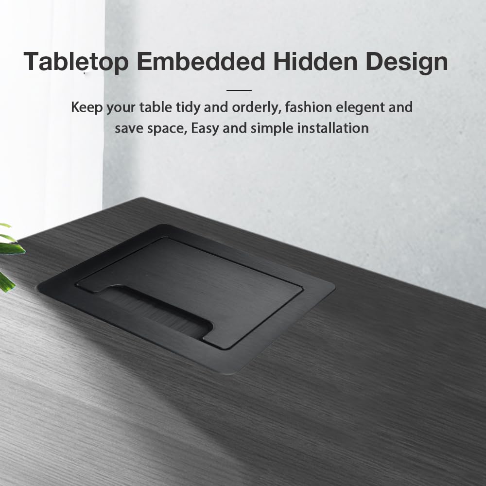 Conference Table Power Hub?Tabletop Brush Cable Cubby Connectivity Box with 2 AC Power + 2 USB-C Charger(33W) + 4 Cable Holes with 5.58ft Power Cord