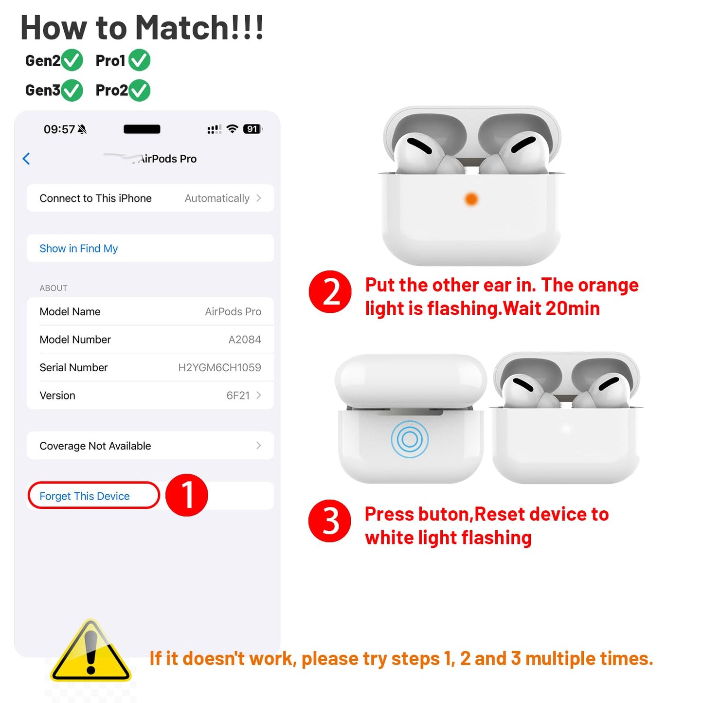 wusheation OEM A2031 Single Left Side Earbud Replacement for 2nd Generation, Compatible with Original A1938 Charging Case