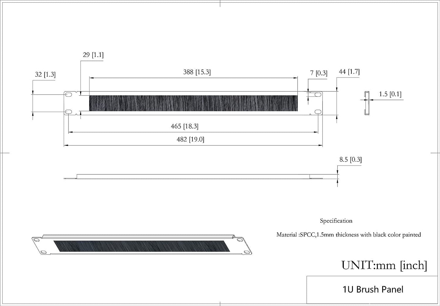QiaoYoubang 10 Pack 1U Horizontal Rack Mount Cable Management Brush Panel with Cable Entry Brush for 19-Inch Rack Or Cabinet Black (1UCMB1U10PC)
