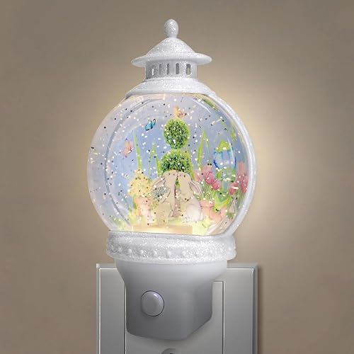 Xanqinluma Spring Night Light Plug into Wall Rabbits and Butterfly Flowers Nightlight with USB/Outlet Options Spring Night Light Snow Globe for Kids