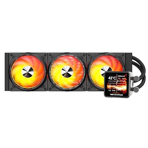 darkFlash DE360 AIO CPU Cooler ARGB Liquid Cooler, 360mm Water Cooling 3X 120mm PWM Fans Low-Noise, 2.88”IPS LCD Display for Images, High-Performance