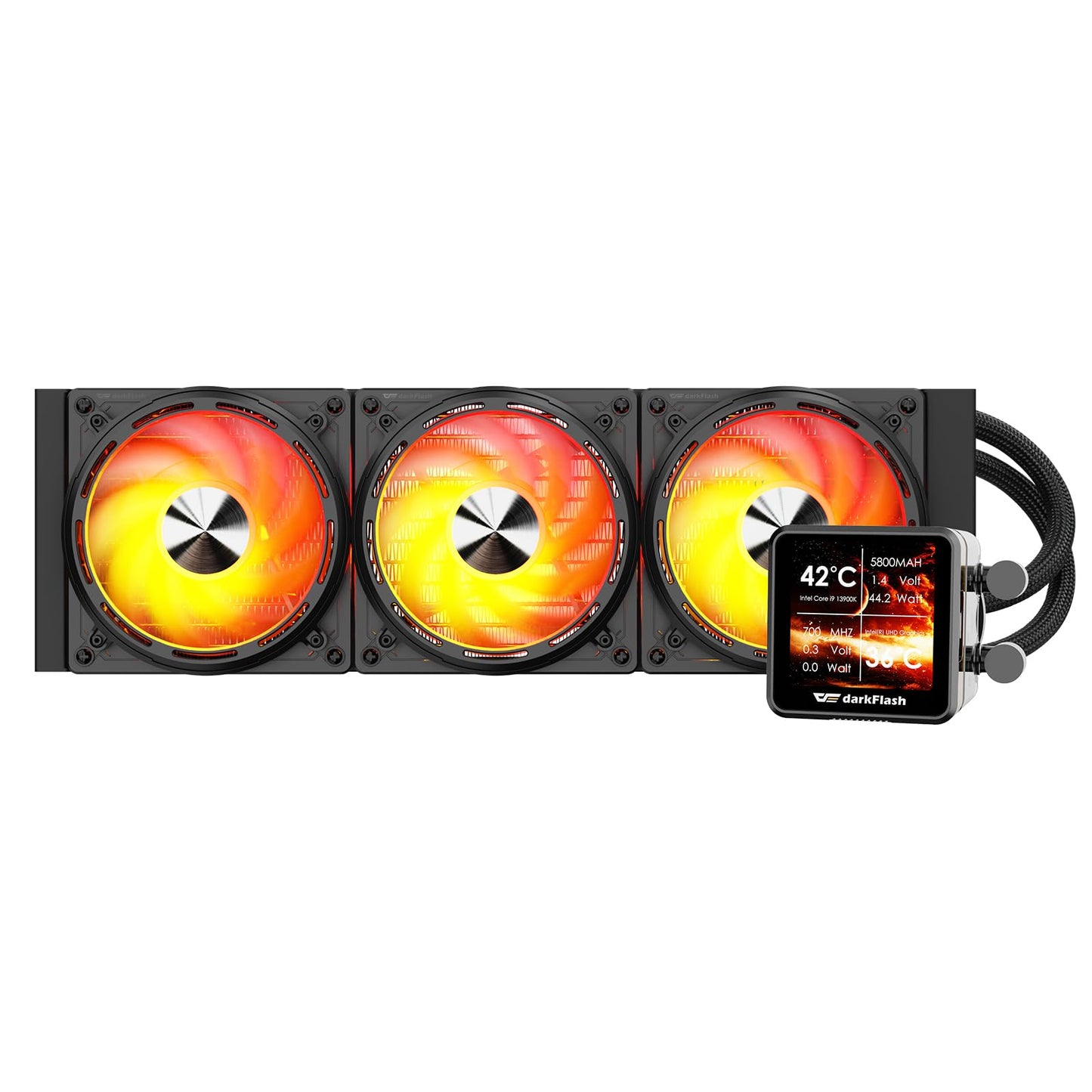 darkFlash DE360 AIO CPU Cooler ARGB Liquid Cooler, 360mm Water Cooling 3X 120mm PWM Fans Low-Noise, 2.88”IPS LCD Display for Images, High-Performance