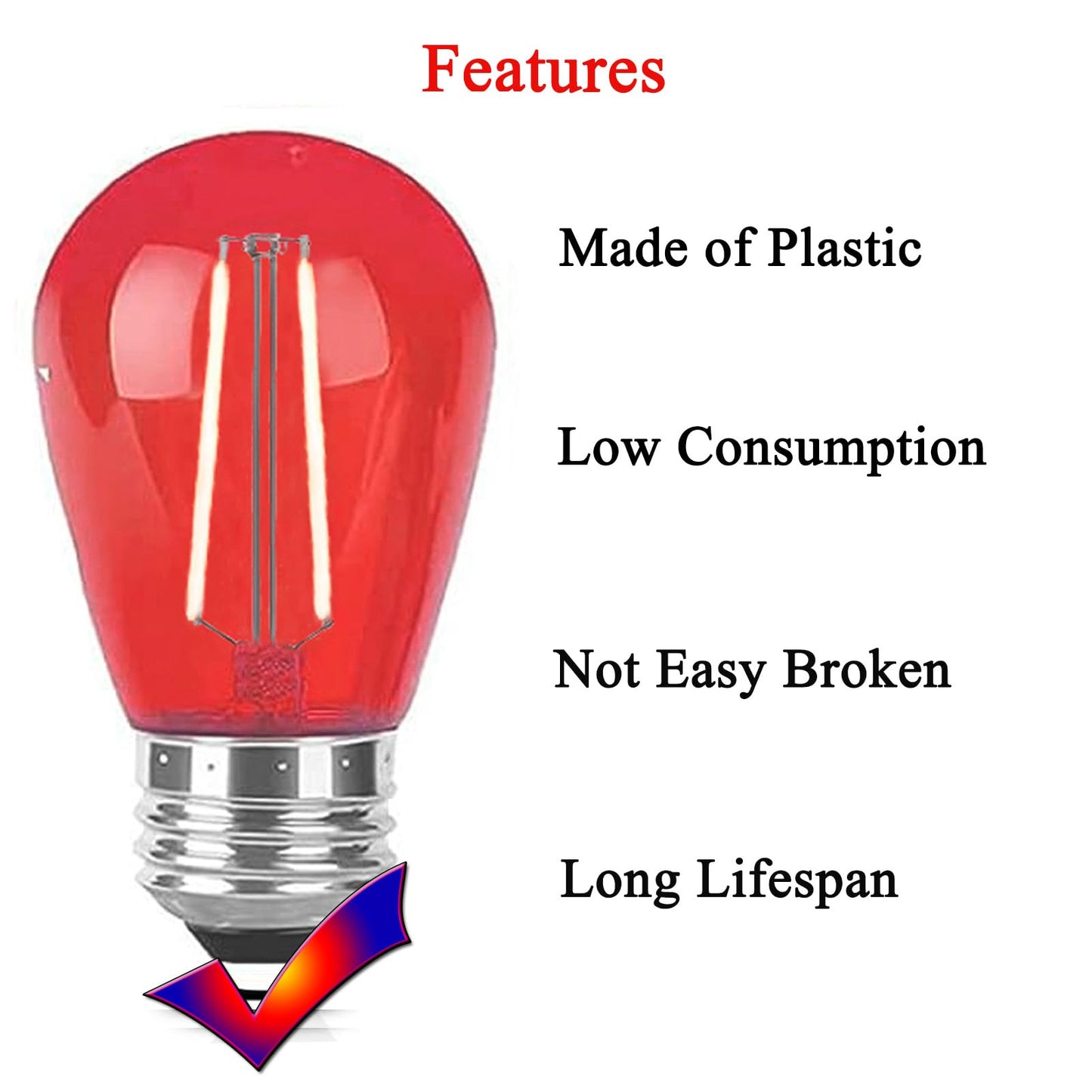 LRSUEYSKIN S14 Red LED Bulb Replacement LED Light Bulbs 2W Plastic Shatterproof Night Bulb E26 Base S14 String Light Waterproof Vintage Bulb