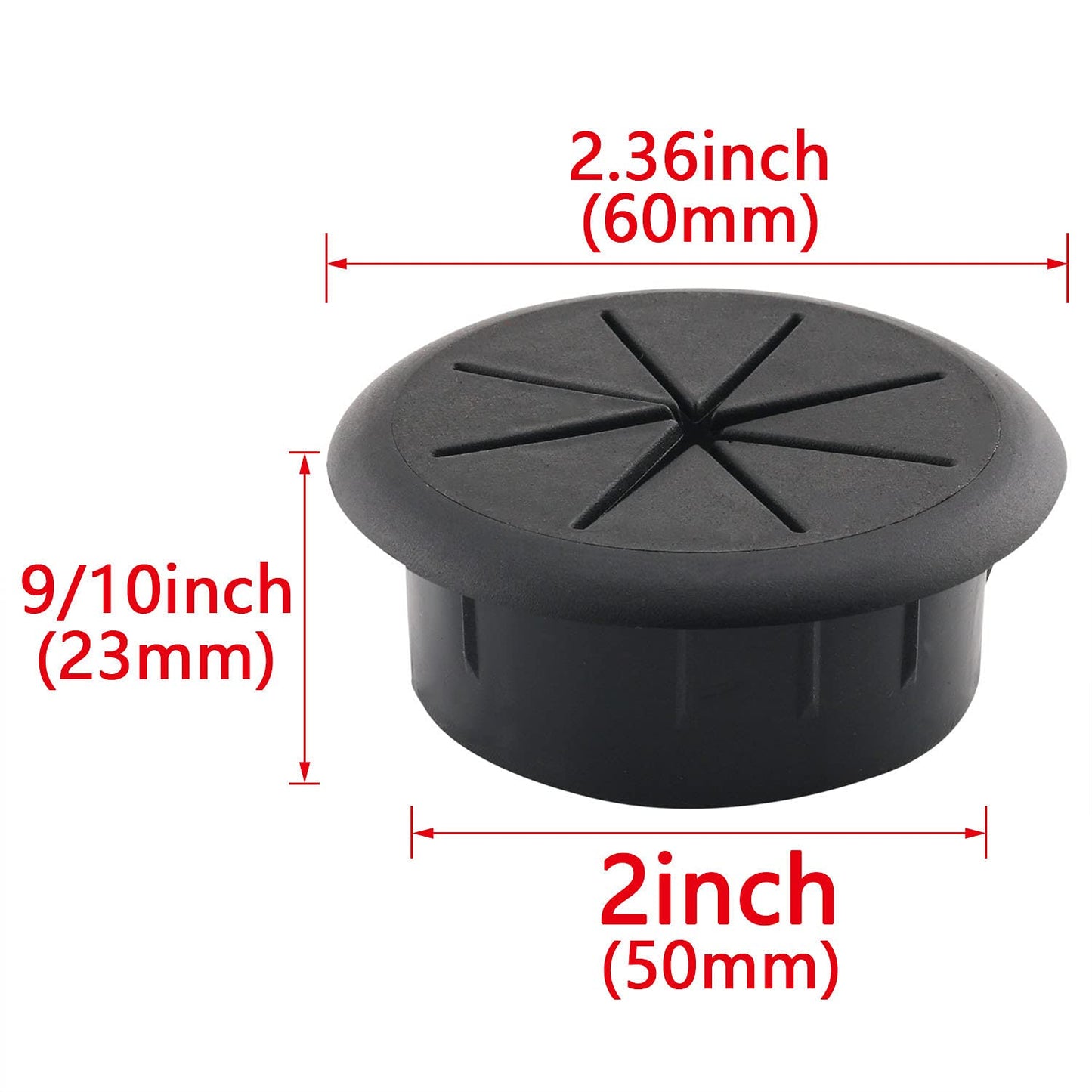 HJGarden 2-inch Desk Cord Grommets Wire Desk Wire Cord Cable Grommets Hole Cover for Office PC Desk Cable Cord Organizer Plastic Cover 50MM, Black