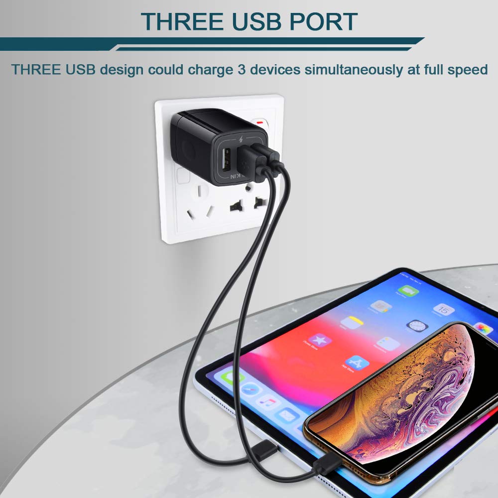 Wall Charger Plug, USB Charger Cube, AILKIN 3.1A 3-Muti Port USB Adapter