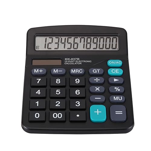 Desk Calculator 12 Digit Office Calculators with Large Screen Display, Dual Solar Power and Battery, Recessed Big Button Calculator for Office Home