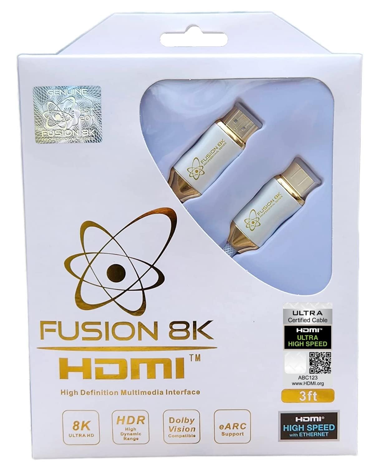 Fusion8K White HDR HDMI 2.1 Certified Cable Supports 10K 8K @60Hz and 4K @120Hz Compatible with Dolby Vision and All TVs, BluRay, Xbox Series X, PS5