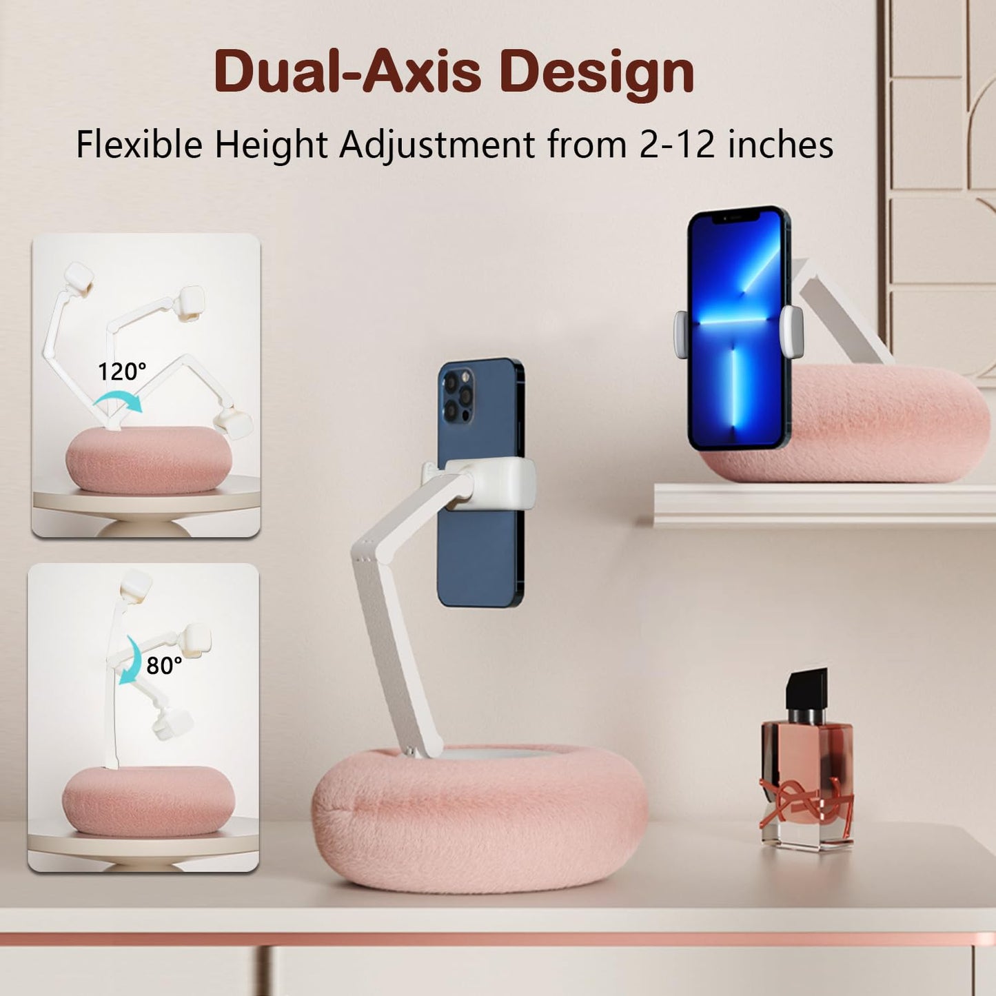BIVOGID Upgraded Phone Holder for Bed,Dual Axis Arm 360°Adjustable Angle Height,30% Wider Clamp,Bed Phone Holder Laying Downd with Bowl and Suction