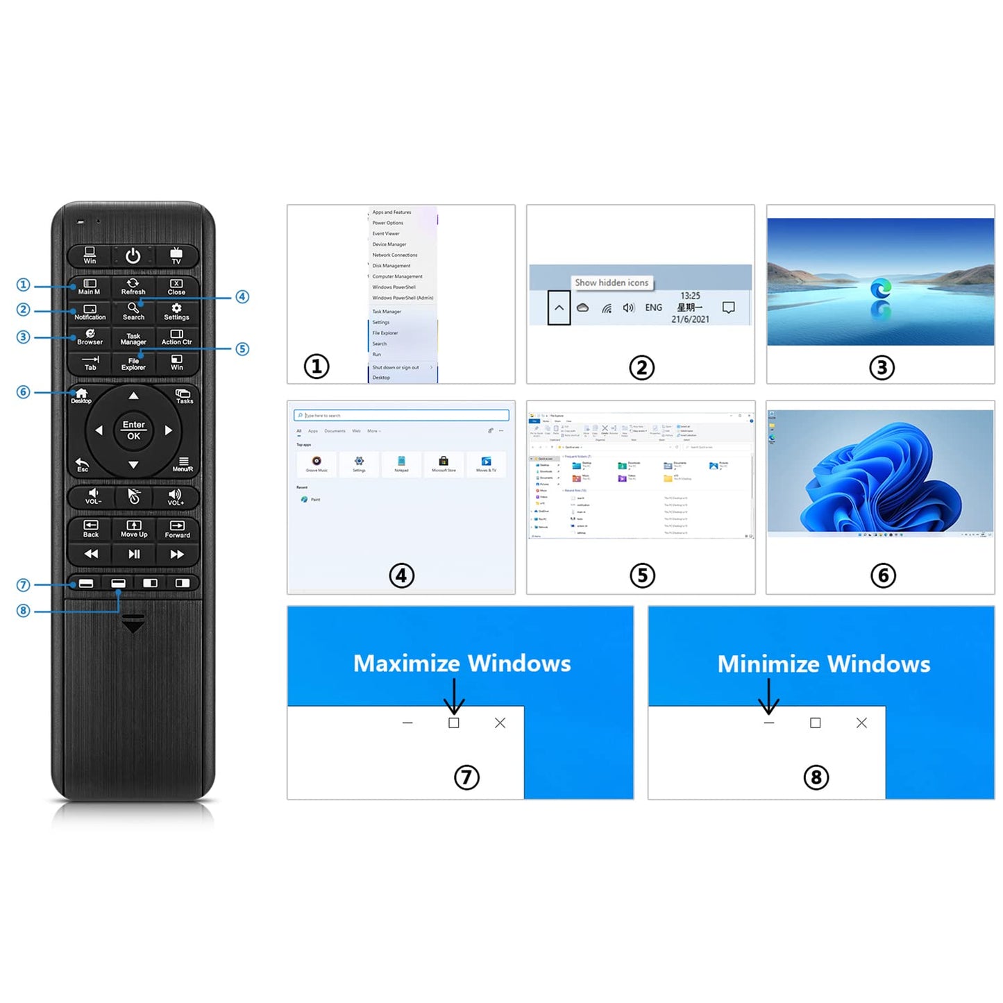 Pepper Jobs W10 GYRO Air TV Remote, QWERTY Keyboard Fly Mouse for Win 11/10, LED Backlit Keyboard mini PC Controller, 6-Axis Gyro w/Learning Remote