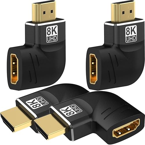 Warmstor 4 Pack 8K HDMI 2.1 Male to Female Adapter Connector Left Right Angle 90 270 Degree Gold Plated Support 8K@60Hz,4K@120Hz,HDR,eARC for PC