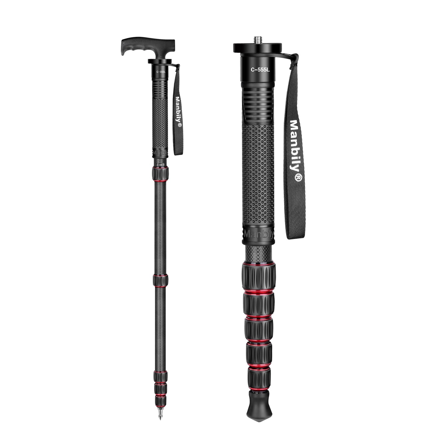 Manbily Carbon Fiber Camera Monopod, Portable Compact Lightweight Travel Monopod with Walking Stick Handle for DSLR Canon Nikon Sony Video Camcorder