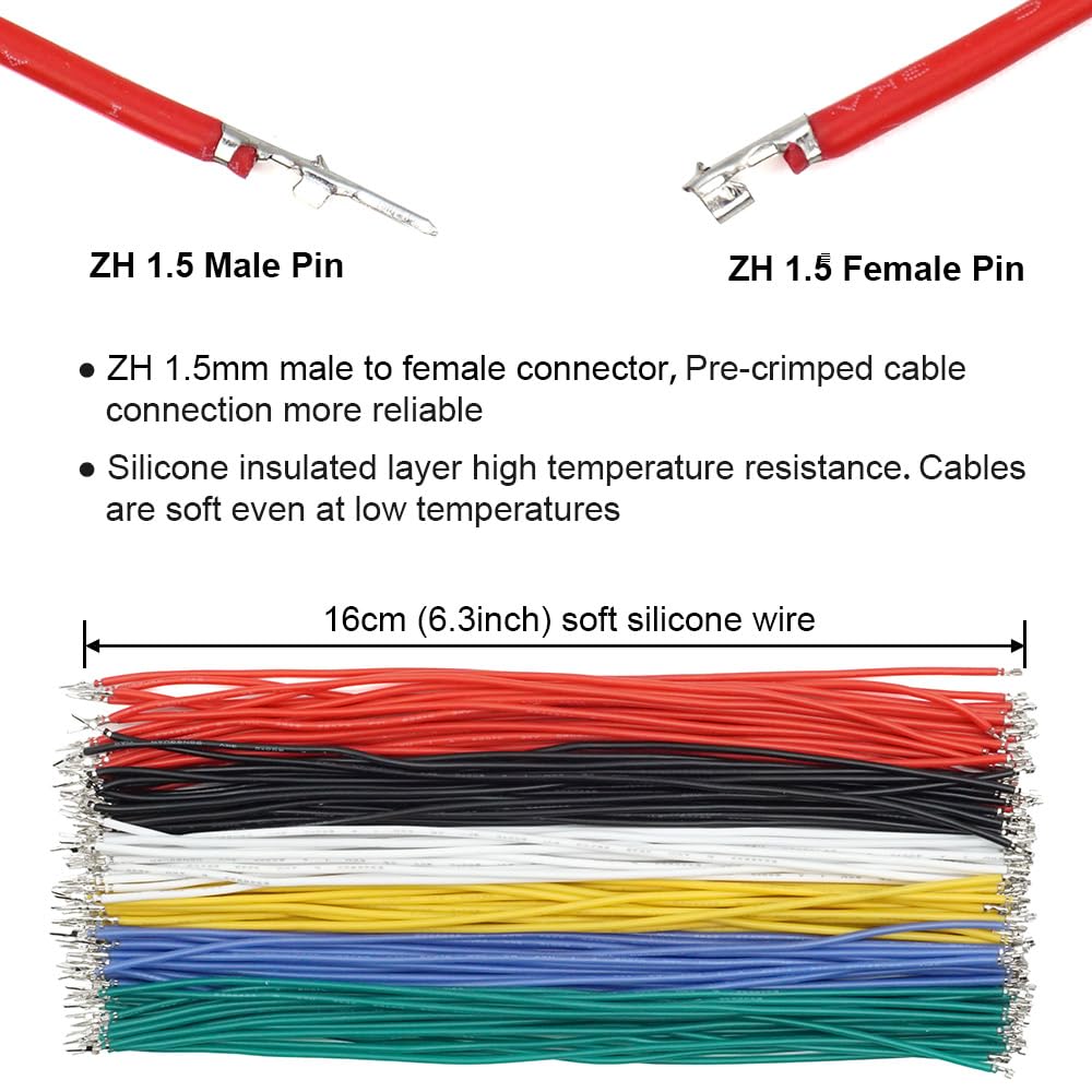 ZH 1.5MM Male Female Connectors and 28AWG Pre-Crimped Silicone Cables kit, ZH1.5 Connector Socket 2/3/4/5/6 Pin Housing JST Adapter Cable Connector