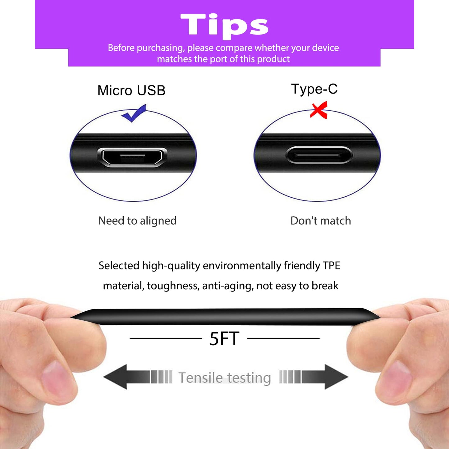 Corsair 5ft Replacement Micro USB Fast Charger Cable Cord for HS70, HS70 Pro, Void RGB Elite, Void Pro RGB Headphones, HyperX Cloud Flight Wireless