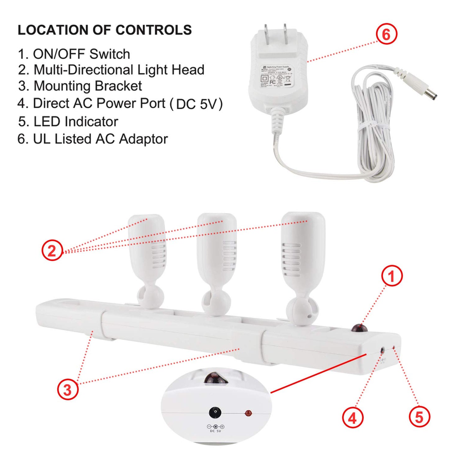 HONWELL Track Lighting LED Spotlights with 3 Rotatable Lights Heads, Under Cabinet Counter Lighting Plug in Accent Lights Remote Controlled Ceiling