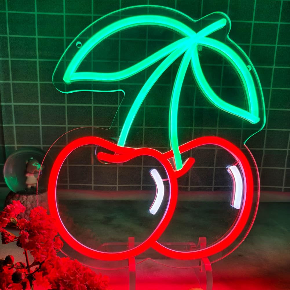 Cherry Neon Sign,Red Cherries Fruit Night Lights for Restaurant,Kids Room,Bedroom,Bar,Fruit Shop,Birthday Party Decor Gifts