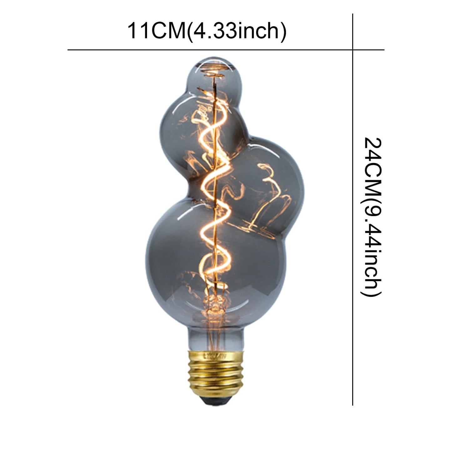 BollyLite G40 LED Edison Bulb, Smoke Gray Hand-Blown Hard Glass, 4W (25W Incandescent Equivalent), 110-130V, E26, 2000K Warm Yellow Light, 200LM