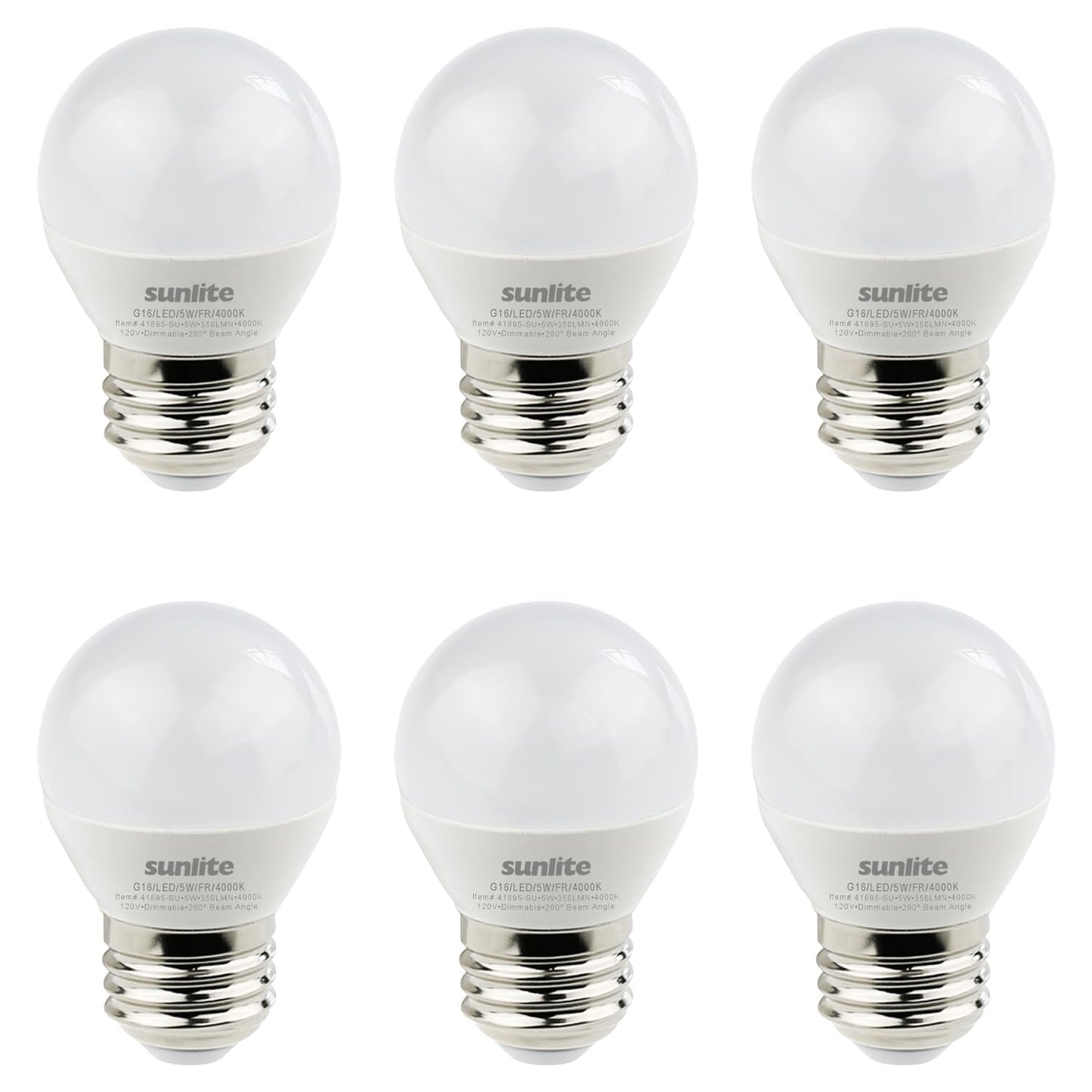 Sunlite G16 LED Dimmable Decorative Globe Vanity Light Bulbs, Frosted, 5W (40W Equiv.), 350 Lumens, Medium E26 Base, Mirror Lights for Bedroom