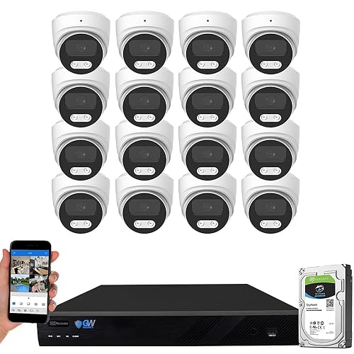 GW Security 16 Channel 12MP NVR 4K Security Camera System with 16 x 8MP PoE Spotlight Color Night Vision Outdoor/Indoor Microphone Dome Cameras, Smart