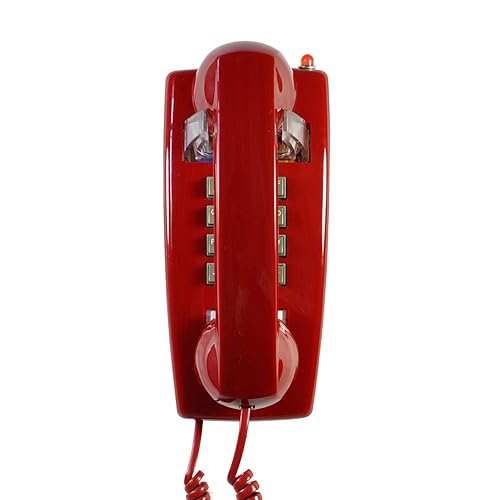 TelPal Red Wall Phone, Analog Corded Wall Mounted Phone with Loud Traditional Bell, Classic Landline Phones Wall Mount with Handset Volume Control
