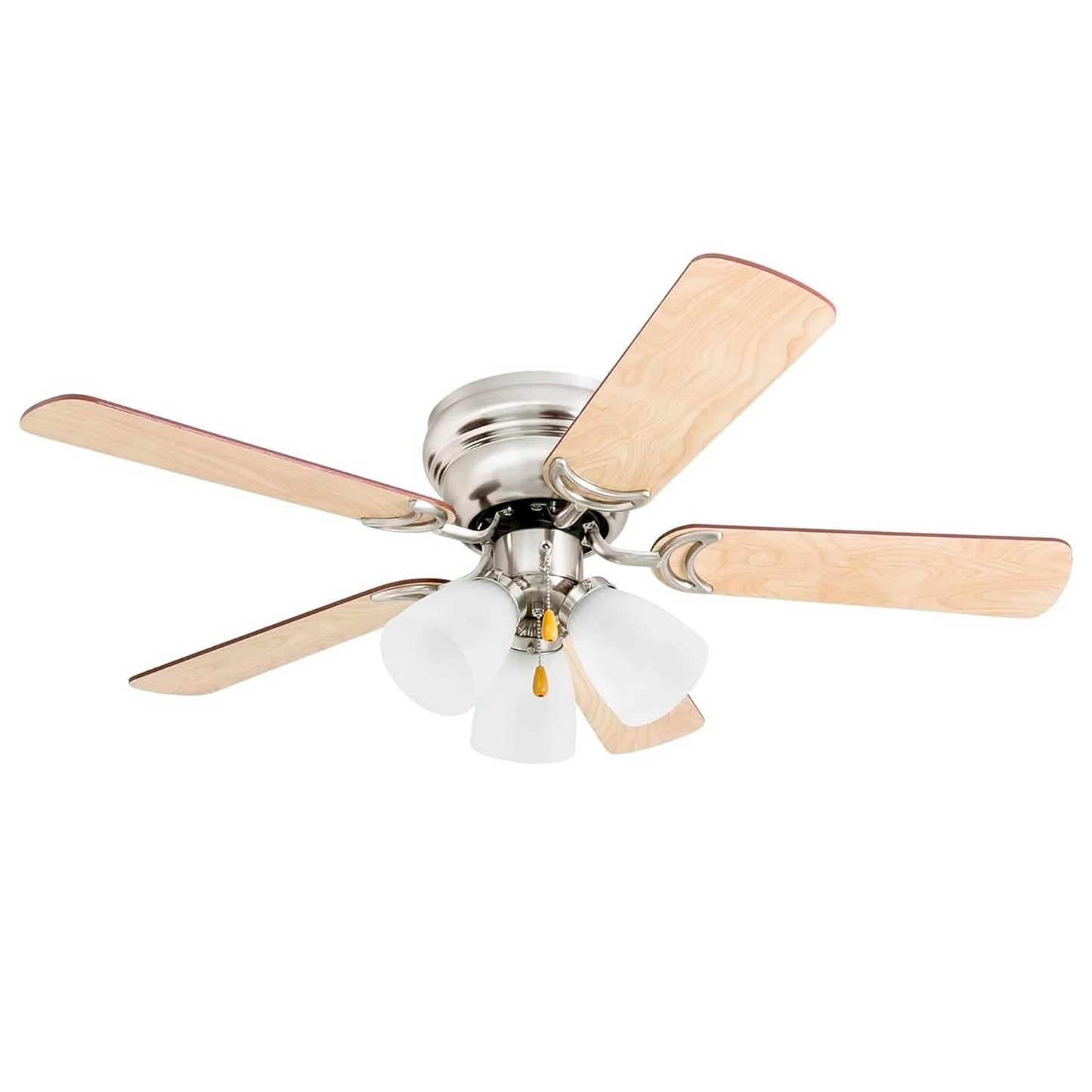 Prominence Home Whitley, 42 Inch Traditional Flush Mount Indoor LED Ceiling Fan with Light, Pull Chain, 5 Dual Finish Blades, Reversible Motor